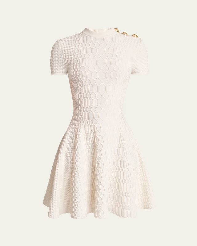 3-Button Croco-Knit Mini Dress